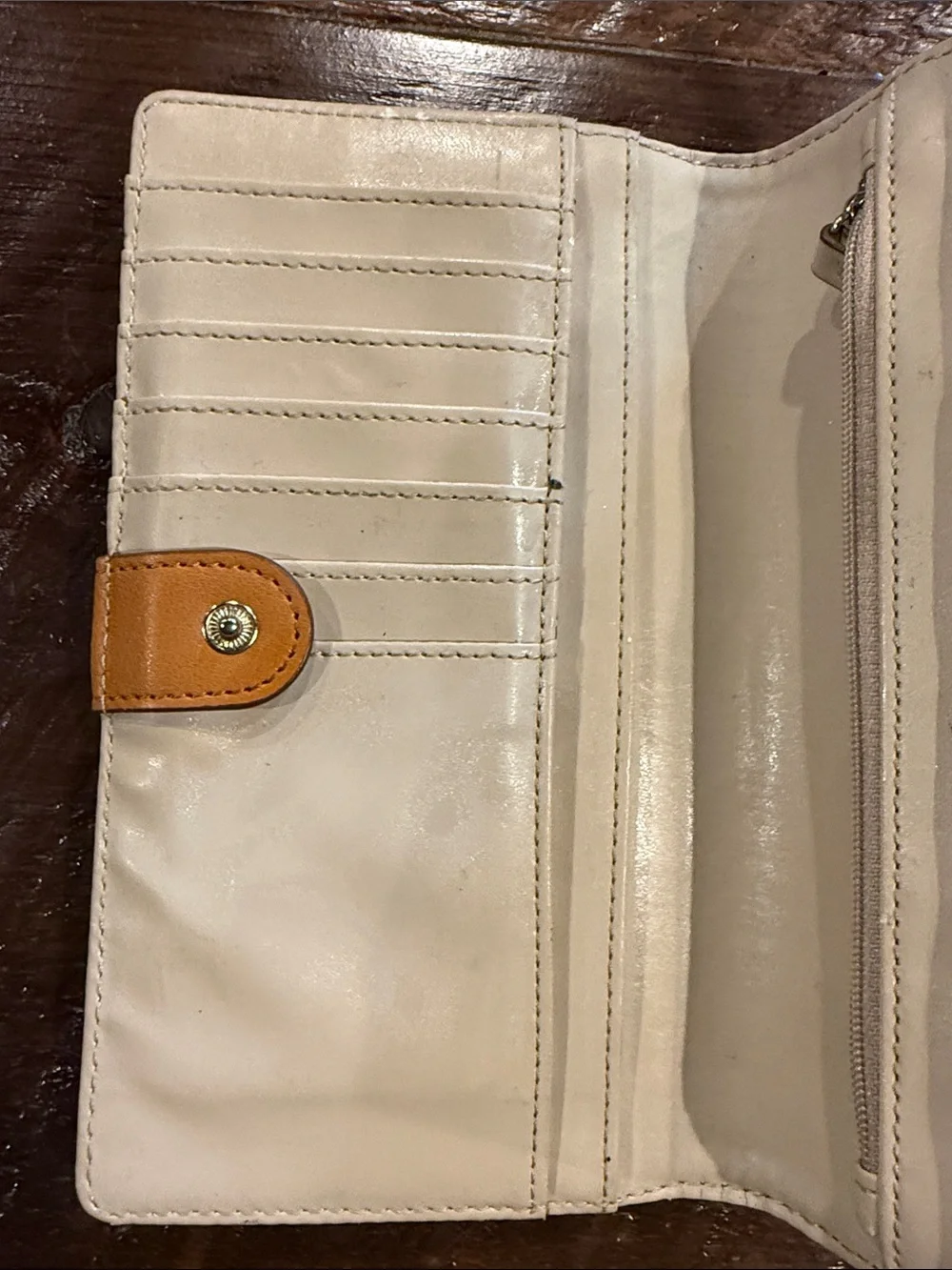 Stella & Dot Orange Perforated Leather Wallet Clutch with Metal Bar